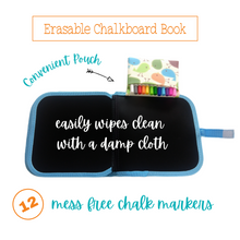 Load image into Gallery viewer, Chalkboard book with 12 vibrant dustless chalk pens