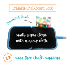 Load image into Gallery viewer, Chalkboard book with 12 vibrant dustless chalk pens
